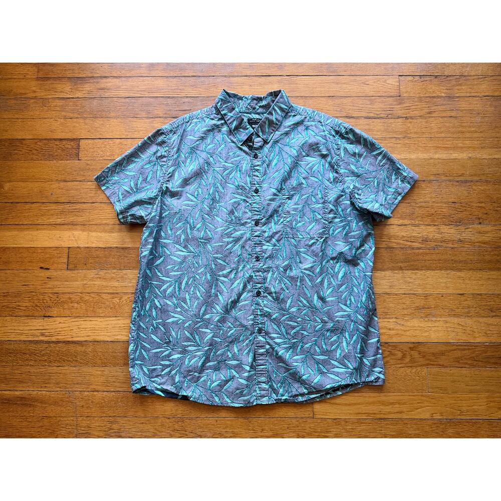 MOSSIMO Slim Fit Gray/Blue Floral Button Down Shirt Mens sz XL